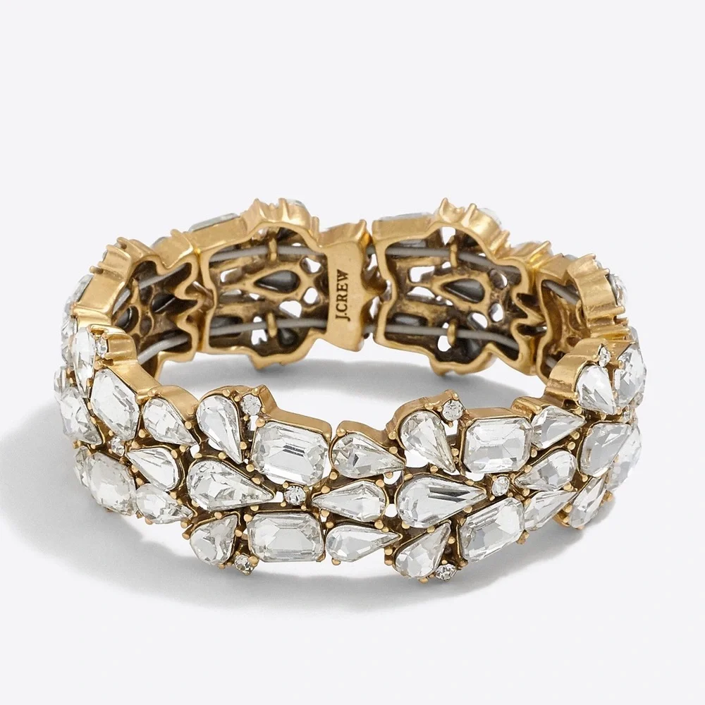 Vintage J. Crew Gold and Silver Crystal leaves stretch bracelet - Picture 1 of 8